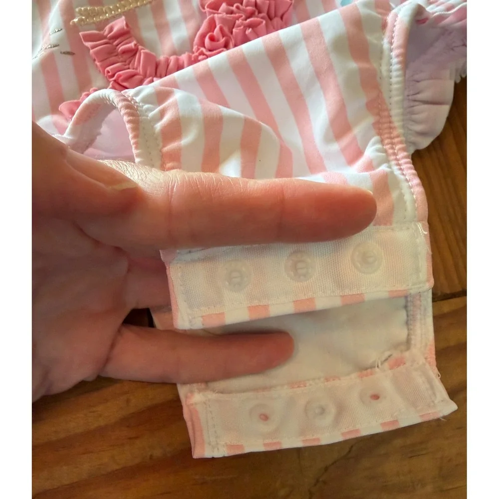 Mud Pie Baby Girl Mermaid One Piece Swimsuit Pink Striped Tassel 6-9 Months